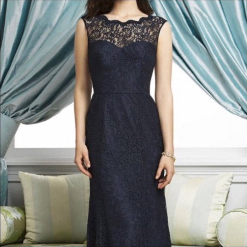 Navy blue long lace dress bridesmaid or prom
